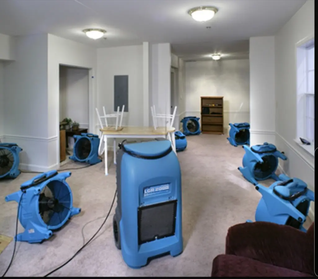 Air movers and dehumidifier setup for Water Damage Restoration in Waianae